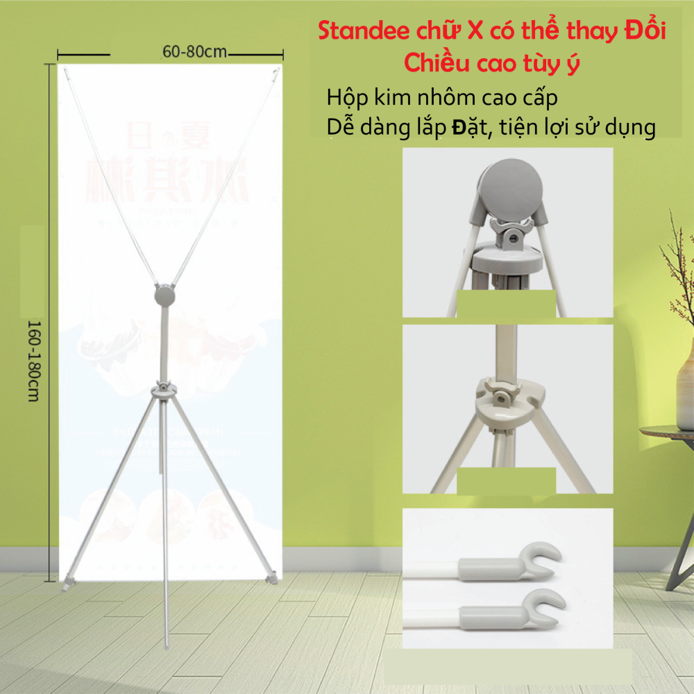 Standee khung chữ X hợp kim nhôm có thể thay đổi kích thước 60 x 160 và 80 x 180 cm